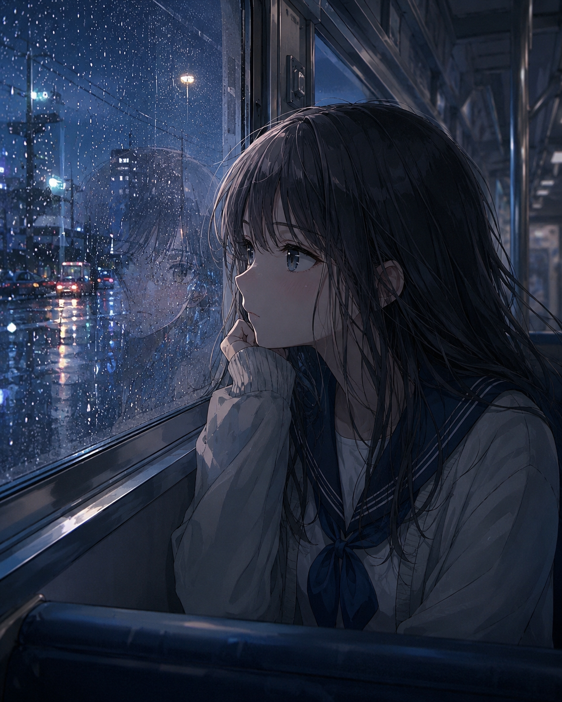 雨天电车少女_Rainy Train Anime Portrait